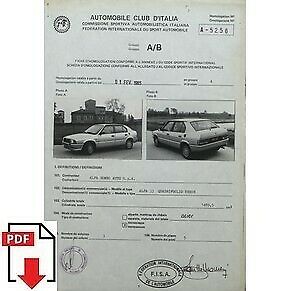 1985 Alfa Romeo Alfa 33 Quadrifoglio Verde FIA homologation form PDF download